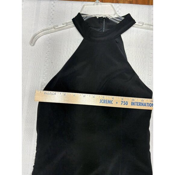 XSCAPE Size 4 Black Maxi Halter Dress With Beaded Side Panels   Sleeveless Forma - Picture 7 of 12